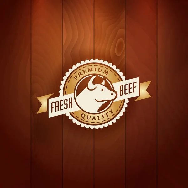Logo vectoriel de la boucherie sur fond bois — Image vectorielle
