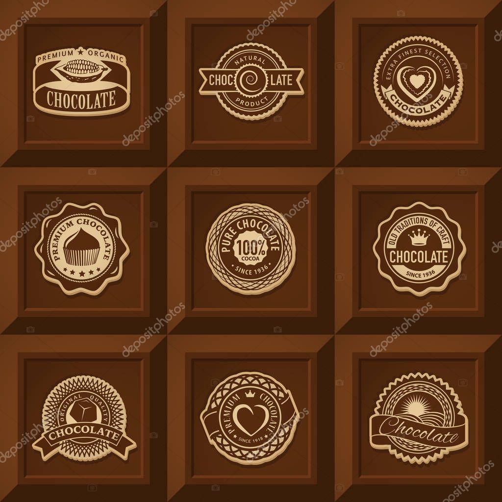 Craft chocolate set of label design on brown bar