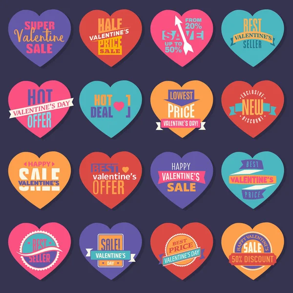 Valentines ensemble étiquettes de vente de jour — Image vectorielle
