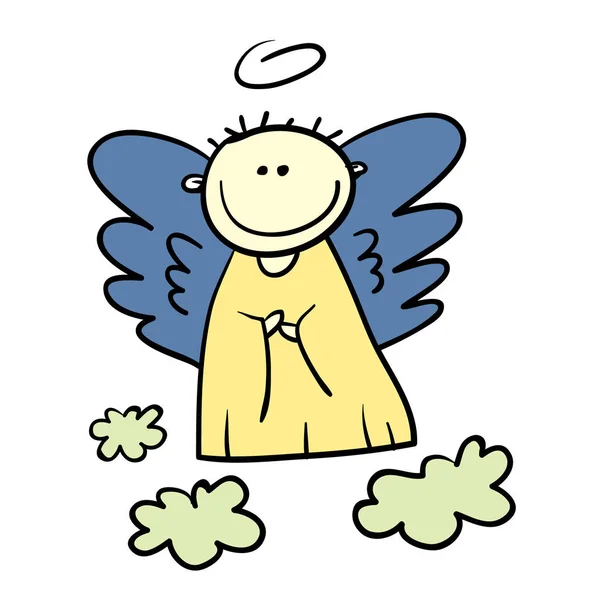 Vector simple child hand drawn sketch happy angel — Stock Vector