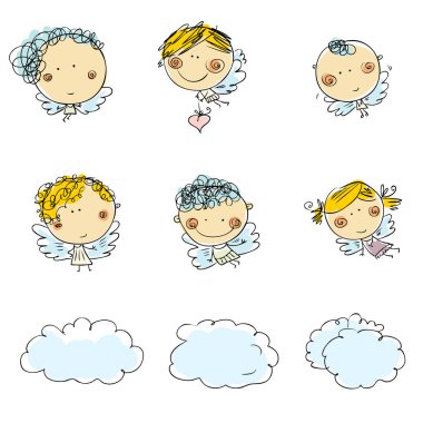 Vektör basit el çekilmiş melekler erkek ve kız