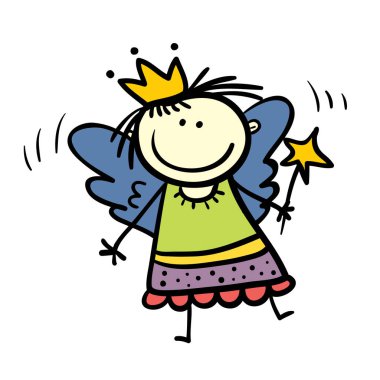 Vektör şirin çocuk el çizilmiş kroki peri kızı