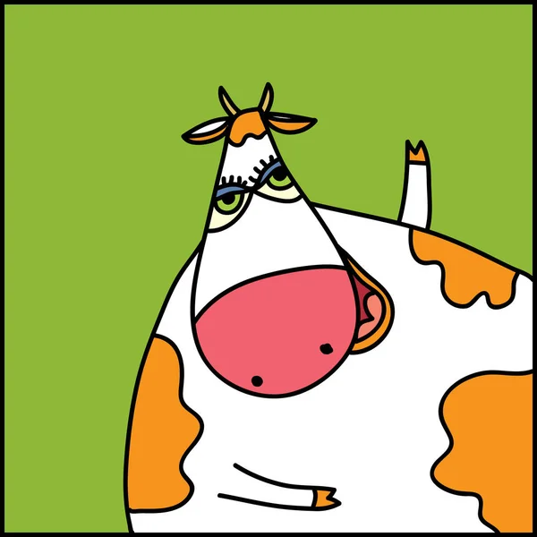 Vecteur doodle dessin animé main vache heureuse — Image vectorielle