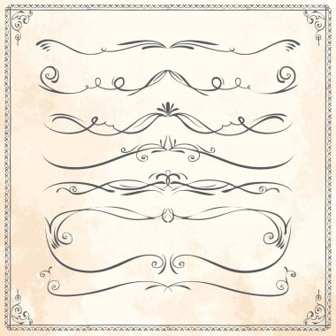 Vektör el çizilmiş çizgiyi kenarlık çerçeve doodle tasarım öğelerini vintage Kağıt arka plan ayarla