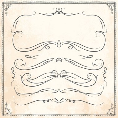 Elle çizilmiş vektör çizgi kenarlık çerçeve öğeleri ayarla