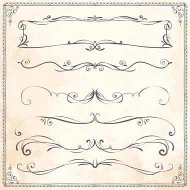 Elle çizilmiş vektör çizgi kenarlık çerçeve öğeleri ayarla