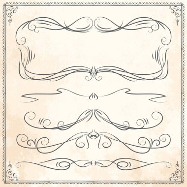 Elle çizilmiş vektör çizgi kenarlık çerçeve öğeleri ayarla