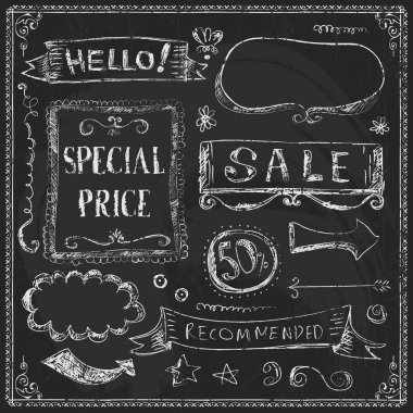Blackboard hand drawn frames and border lines  clipart