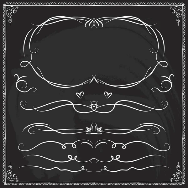 Cadres de bordure minces dessinés à la main sur tableau noir — Image vectorielle