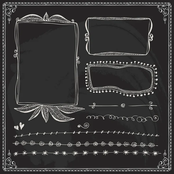 Blackboard hand drawn frames and border lines — Stock Vector