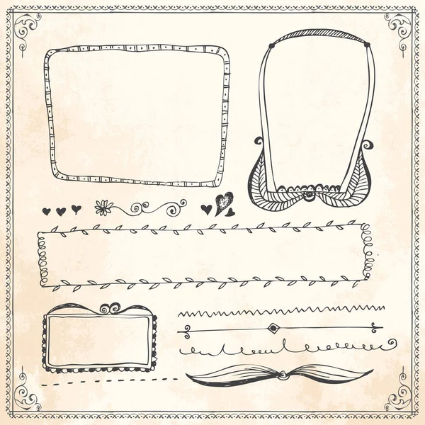 Hand drawn vector line border frame elements set — Stock Vector