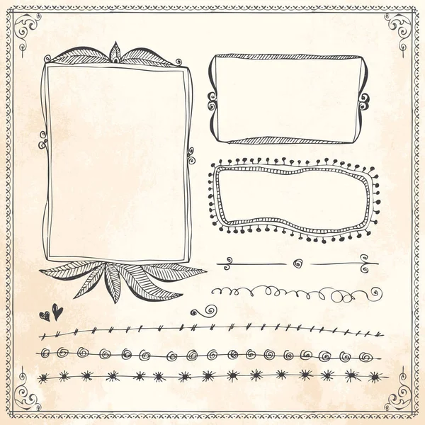 Hand drawn vector line border frame elements set — Stock Vector