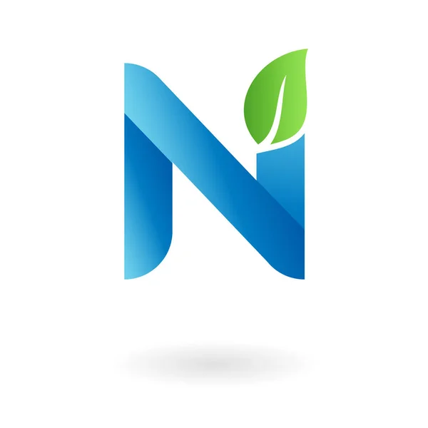 N dopis přírodní organické listové modré chladné logo — Stockový vektor