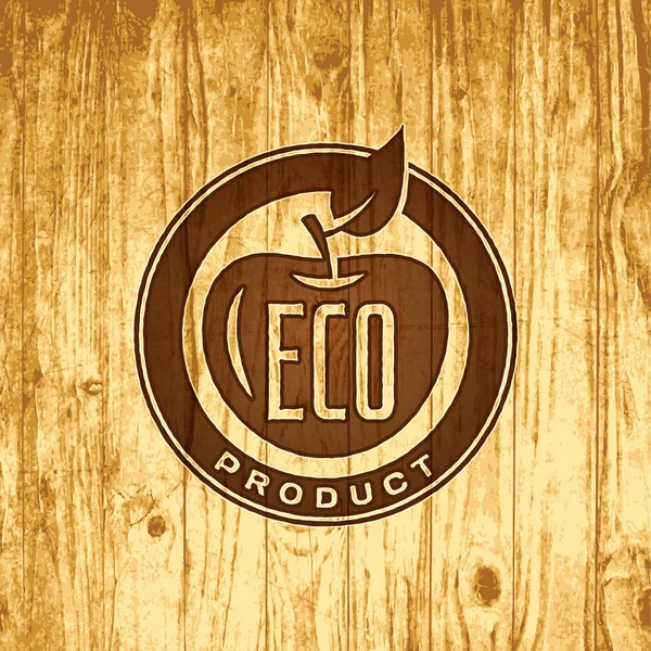 Naturale biologico logo alimentare su sfondo di legno — Vettoriale Stock