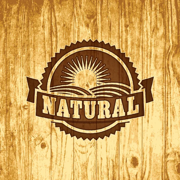 Logotipo de alimentos orgánicos naturales sobre fondo de madera — Archivo Imágenes Vectoriales