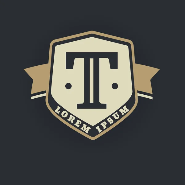 T harfi vintage Hanedanlık armaları hipster logo şablonu — Stok Vektör