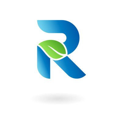 R harfi doğal organik yaprak mavi serin logo