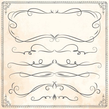 Elle çizilmiş vektör çizgi kenarlık çerçeve öğeleri ayarla