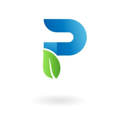 P harfi doğal organik yaprak mavi serin logo