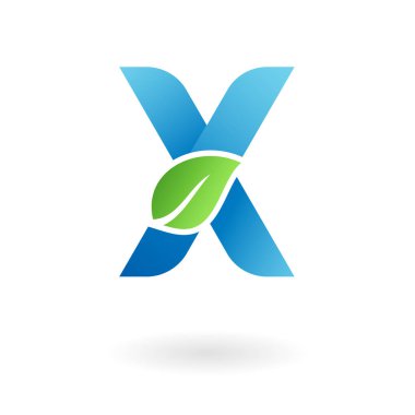 X harfi doğal organik yaprak mavi serin logo
