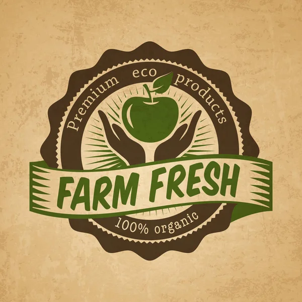 Logo makanan organik alami pada latar belakang kertas - Stok Vektor