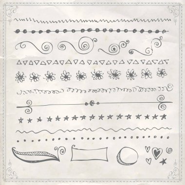 Elle çizilmiş çizgi kenarlık çerçeve tasarım öğeleri ayarla