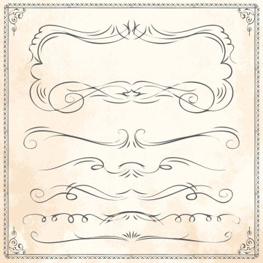 Elle çizilmiş vektör çizgi kenarlık çerçeve öğeleri ayarla