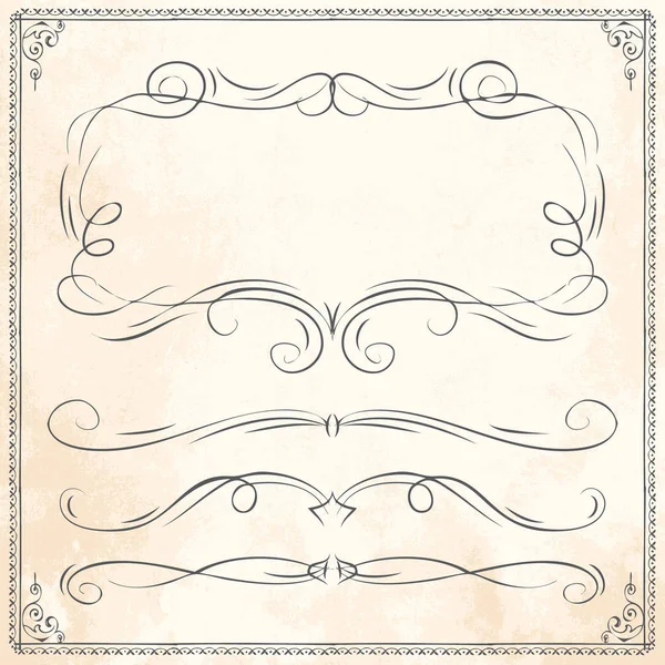 Hand drawn vector line border frame elements set — Stock Vector