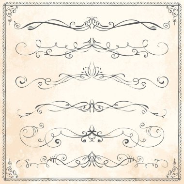 Vektör el çizilmiş çizgiyi kenarlık çerçeve doodle tasarım öğelerini vintage Kağıt arka plan ayarla