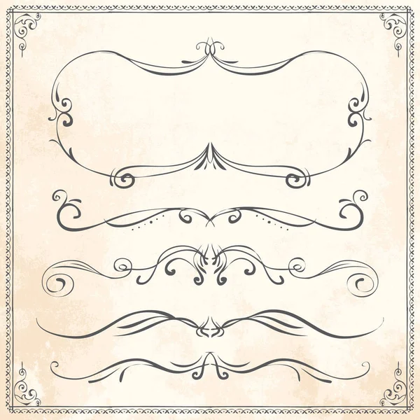 Hand drawn vector line border frame elements set — Stock Vector