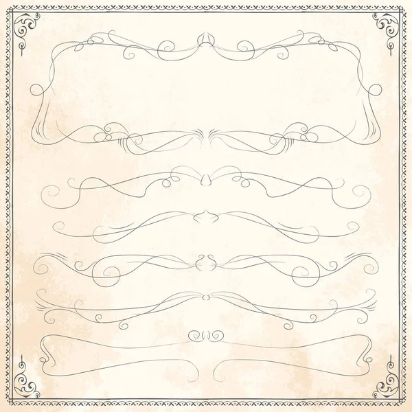 Hand drawn vector line border frame elements set — Stock Vector