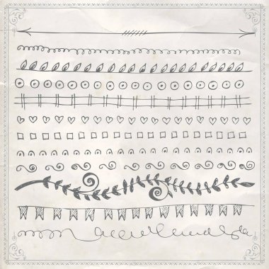 Elle çizilmiş çizgi kenarlık çerçeve tasarım öğeleri ayarla