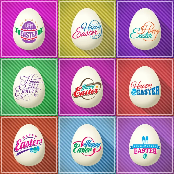 Happy Easter text logo on egg vector template set — Stock Vector