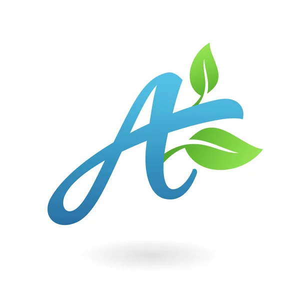 Sebuah surat kaligrafi organik logo daun hijau - Stok Vektor