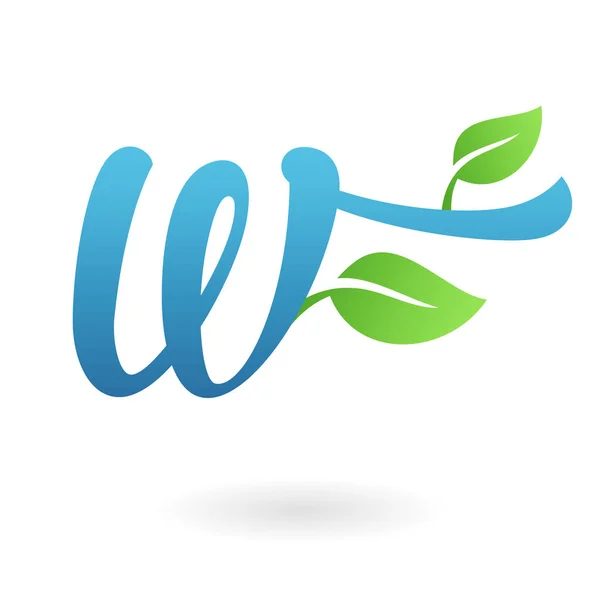 W letra caligráfica logotipo orgânico folhas verdes —  Vetores de Stock