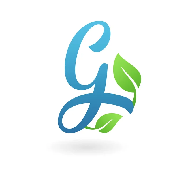 Зеленые листья каллиграфического органического логотипа G — стоковый вектор
