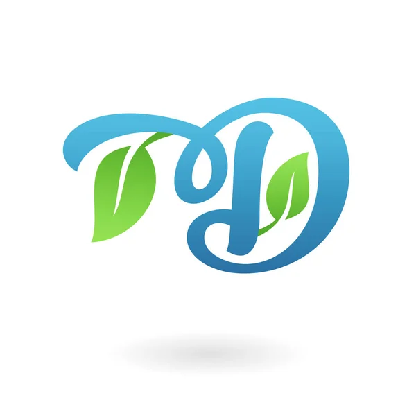 D huruf kaligrafi organik logo hijau daun - Stok Vektor