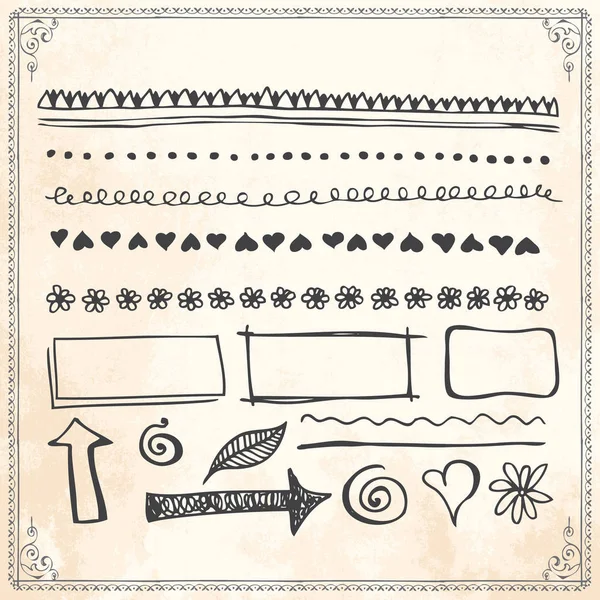 Ligne dessinée à la main bordure éléments de conception ensemble — Image vectorielle