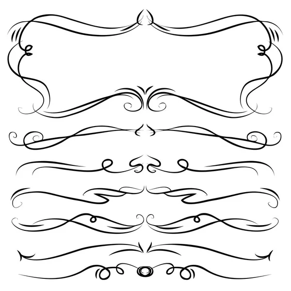 Handgezeichnete Vektor Vintage Swirl Borders Rahmen Set — Stockvektor