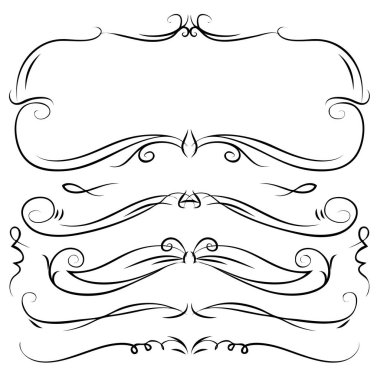 Çizilmiş vektör vintage girdap kenarlık çerçeveleri set el