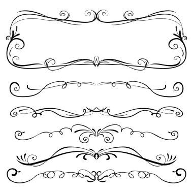 Çizilmiş vektör vintage girdap kenarlık çerçeveleri set el