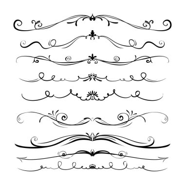 Çizilmiş vektör vintage girdap kenarlık çerçeveleri set el