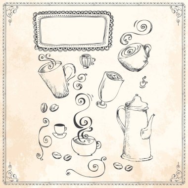 Elle çizilmiş çizgi kenarlık çerçeve tasarım öğeleri ayarla