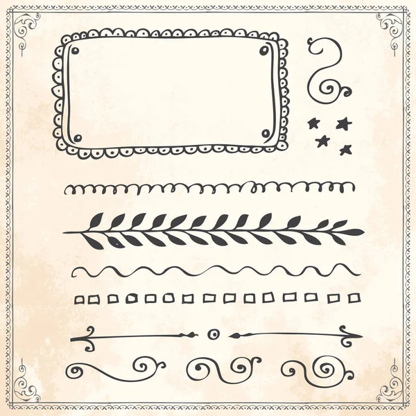 Elementos de diseño de marco de borde de línea dibujada a mano — Archivo Imágenes Vectoriales