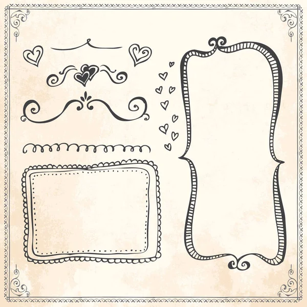 Hand drawn line border frame design elements set — Stock Vector