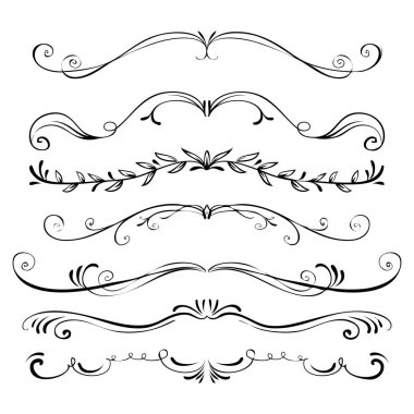 Çizilmiş vektör vintage girdap kenarlık çerçeveleri set el