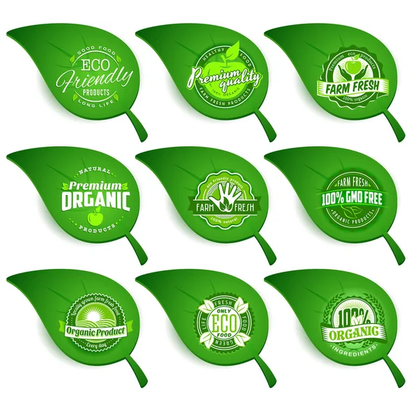 Natural organic farm fresh food logo set — Stock Vector