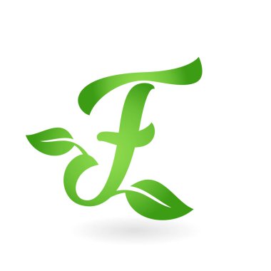 F harfi kaligrafi organik logo yeşil yaprakları