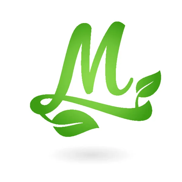 M huruf kaligrafi organik logo hijau daun - Stok Vektor