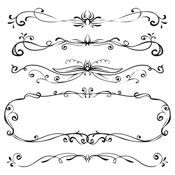 Handgezeichnete Vektor Vintage Swirl Borders Rahmen Set — Stockvektor